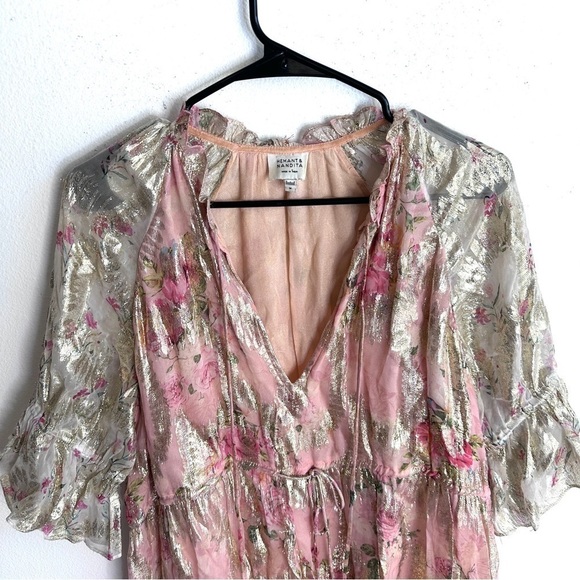 Hemant and Nandita Medium Blush Gold Shimmer Georgette Dress - Picture 3 of 6